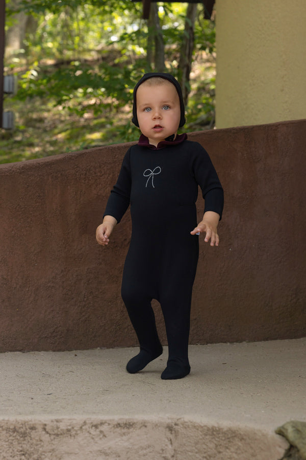 RHINESTONE BOW SHABBOS ROMPER - GIRL