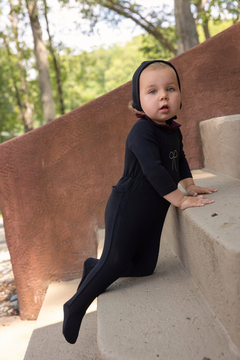 RHINESTONE BOW SHABBOS ROMPER - GIRL