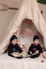 BRANDED BALLOON ROMPER - GIRL + BEANIE