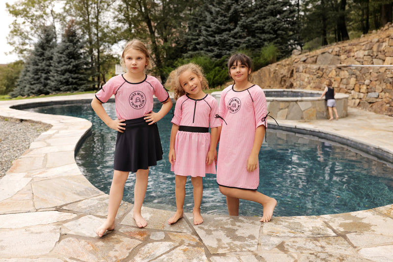 PINSTRIPE SWIM DRESS (WITH SNAPS) – Miss Mini PINSTRIPE SWIM DRESS (WITH SNAPS) – Miss Mini