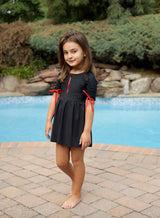 Red Heart Drawstring Swim Dress with Snaps